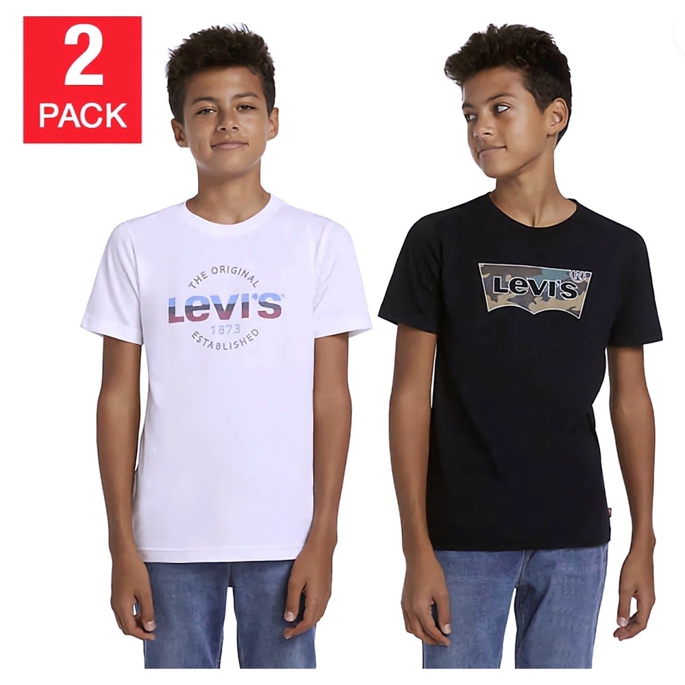 LEVI'S Youth Boys 2 Pack Tees T-Shirt‎ Set White and Black Size Medium NWT!